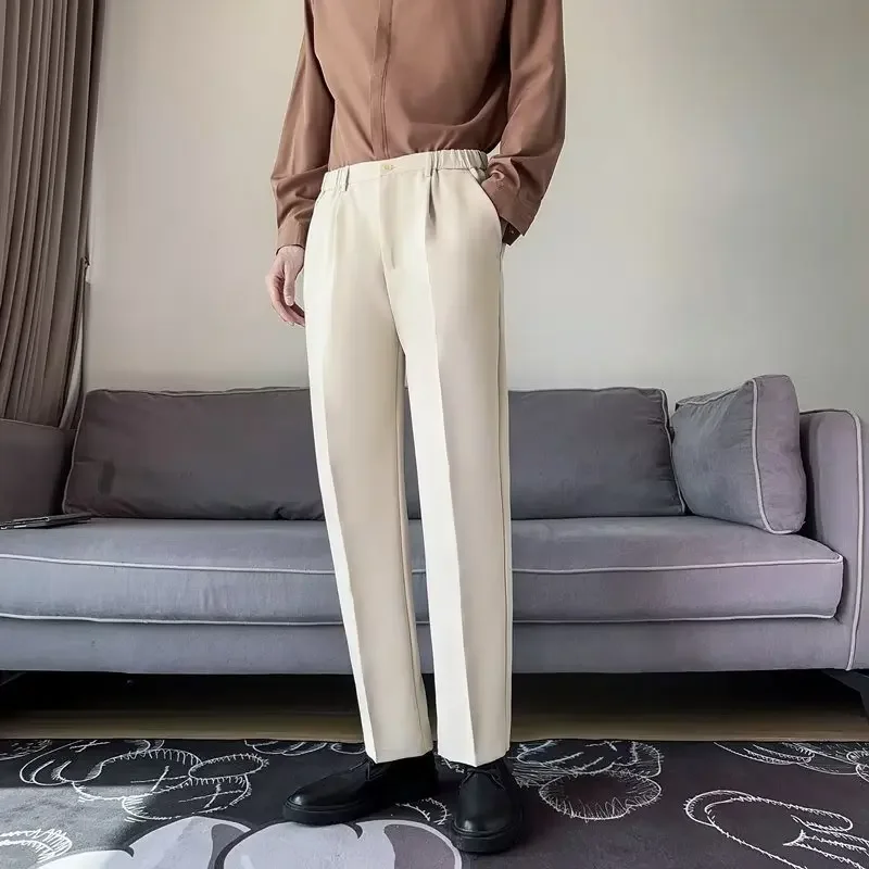 Pantaloni casual da uomo con drappeggio di fascia alta, pantaloni da completo per l'autunno e l'inverno, mini pantaloni da uomo da 9 pollici ispessiti, vestibilità slim