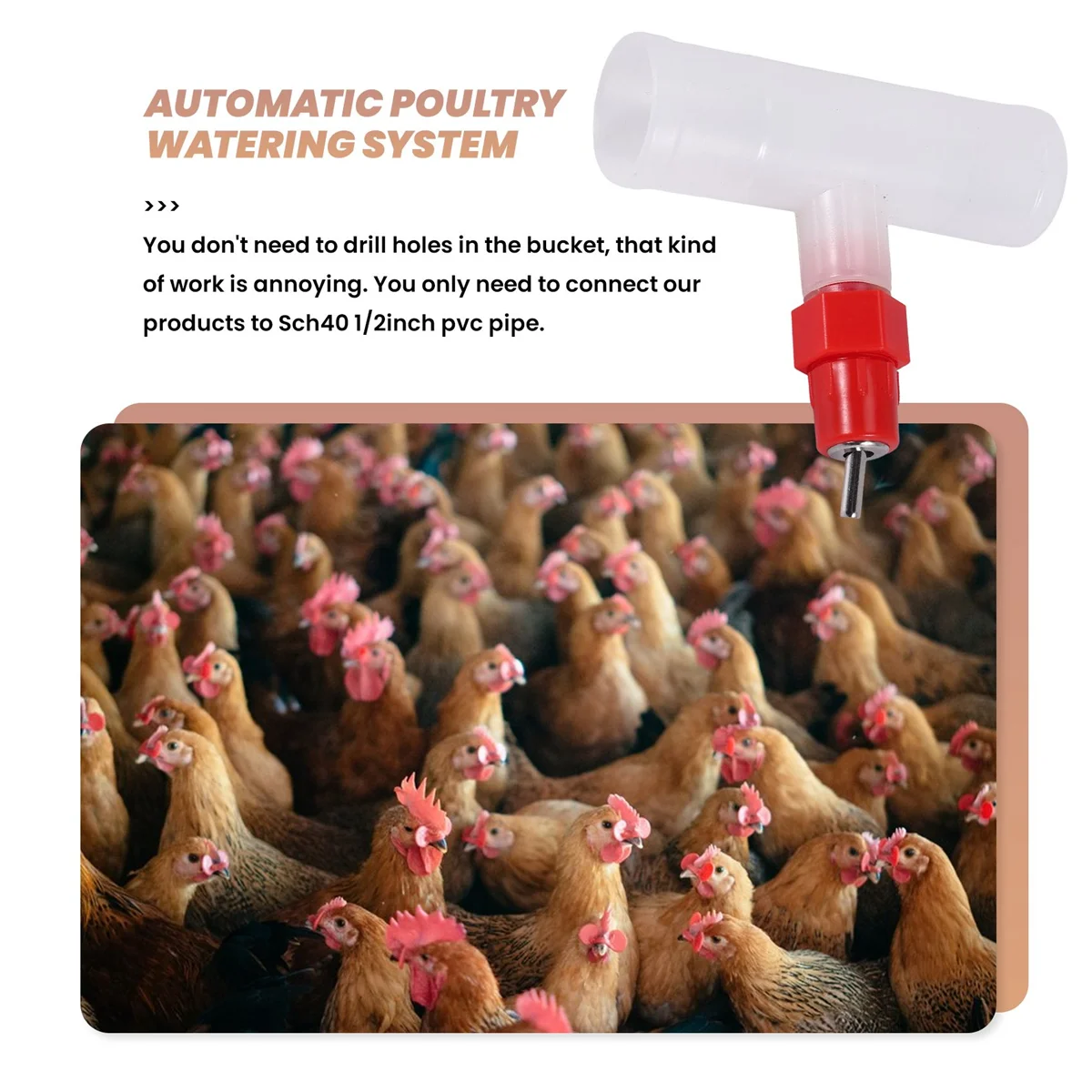 Chicken Nipples Tee Fittings - Fully Automatic Poultry Waterers Kit Chicken Water Drinker 10 Pack