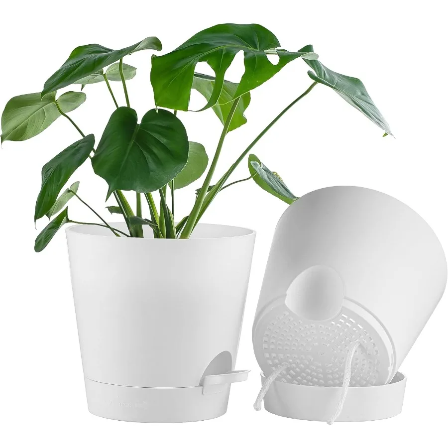 

2Pack 9 Inch Planter Pots for Indoor Outdoor Plants Self Watering Flower Pots with Deep Reservoir White
