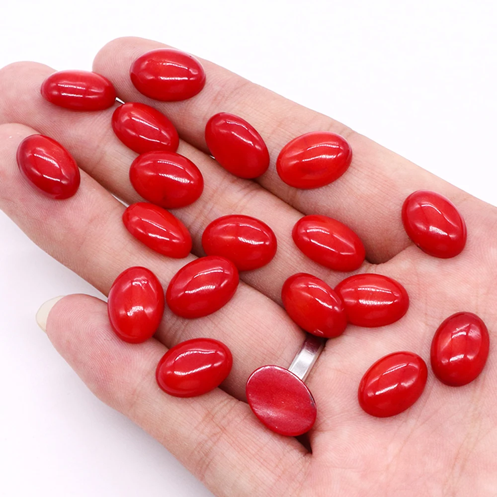 High-quality Egg Shape Red Coral Cameo Cabochon Beads Caps Flat Back Cabochon Non-porous Oval Bead DIY Rings Jewelry Accessories