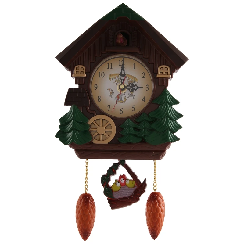 

House Shape 8 Inches Wall Clock Cuckoo Clock Vintage Bird Bell Timer Living Room Pendulum Clock Craft Art Clock Home Decor