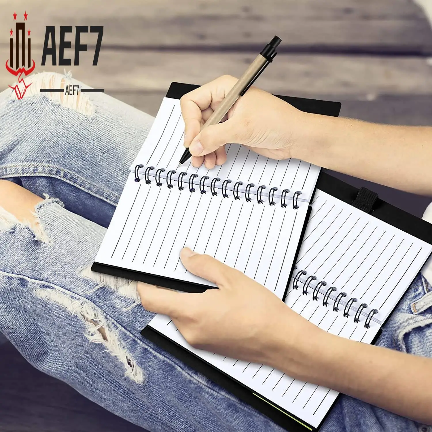 

AEF7 упаковка из 8-линейного спирального блокнота с крафт-обложкой, блокнот с ручкой на подставке, маркеры страниц, липкие заметки, цветные вкладки для индекса