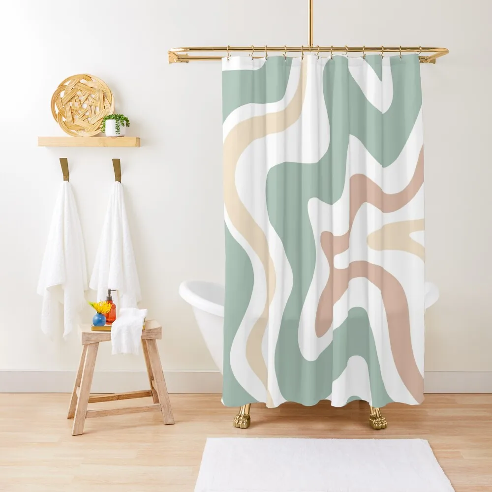 

Liquid Swirl Retro Abstract in Light Sage Celadon Green, Light Blush, Cream, and White Shower Curtain For The Bathroom Curtain