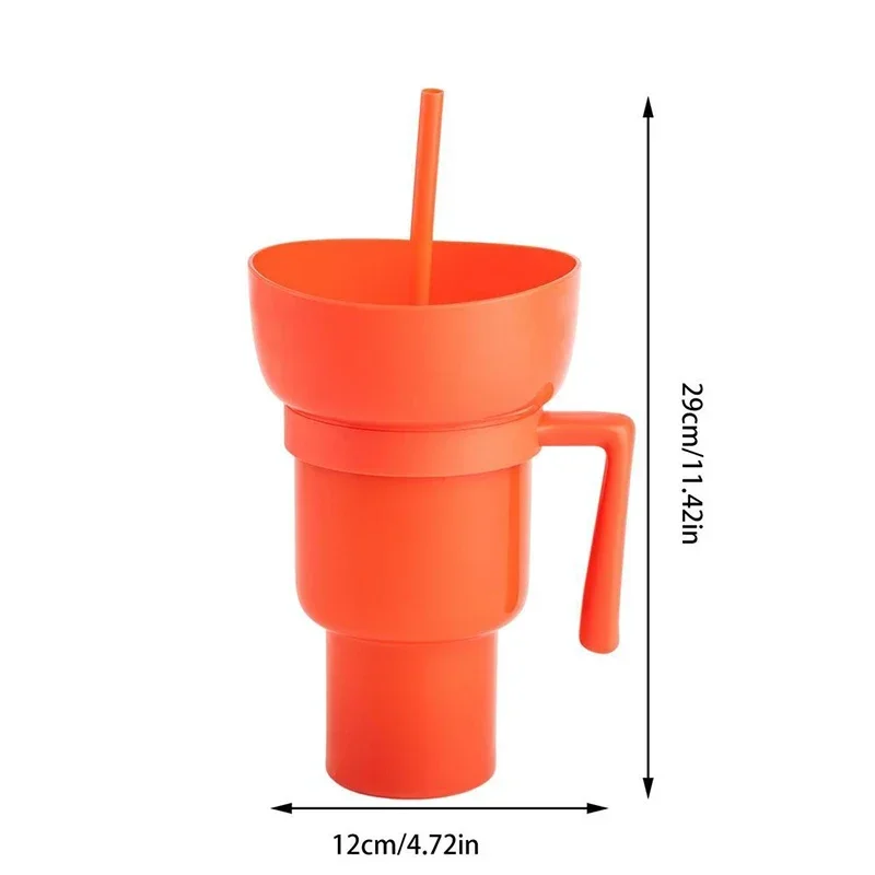 Stadium Tumbler Snack Bowl 2 In 1 Travel Snack & Drink Cup with Straw Leakproof Snack and Drink Cup Portable Snack Container