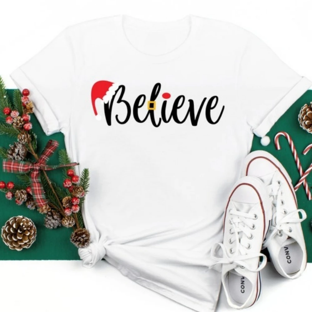 

Рождественская рубашка Believe Рождественская рубашка Believe Рубашка для рождественской вечеринки Повседневная креативная хлопковая рубашка унисекс с короткими рукавами Уличная одежда