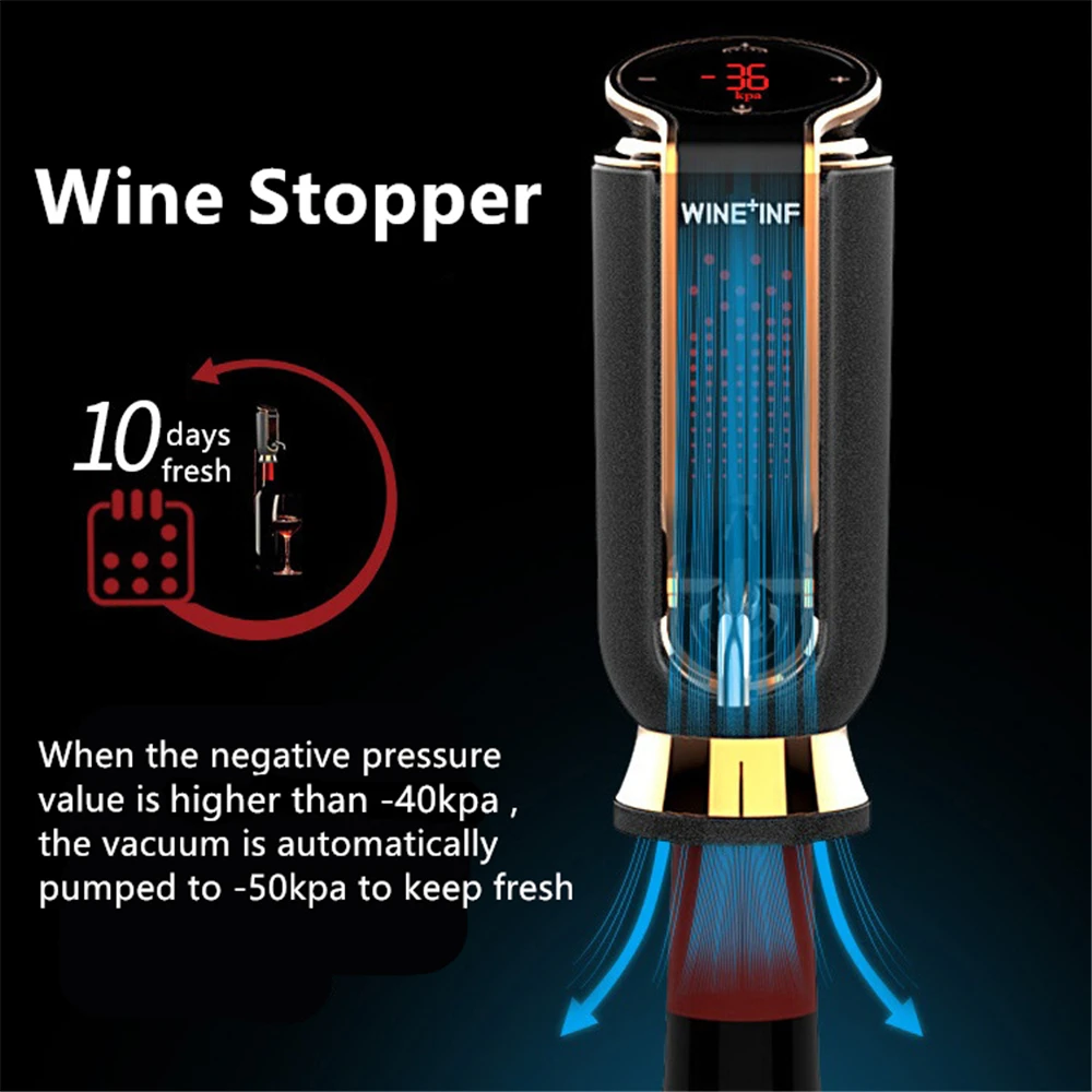 USB Charge Electric Red Wine Decanter Vacuum Fresh-keeping Wine for 10-Days Automatic Quick Wine Aerator Adjustable Wine Output