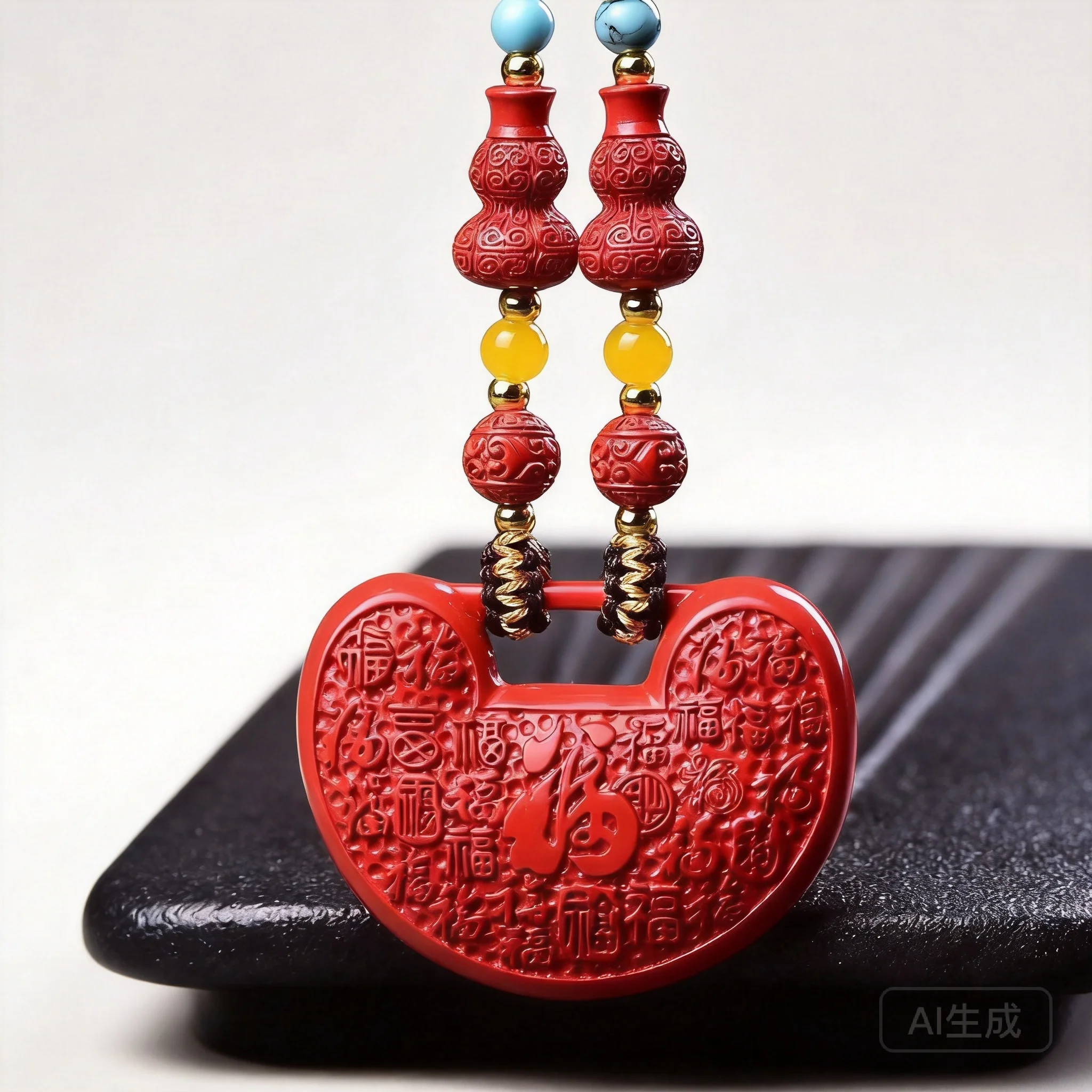 Chinese Style Cinnabar Hundred Blessings Longevity Lock Pendant Necklace Lucky Amulet 2026 Snake Year Unisex Couple Jewelry For