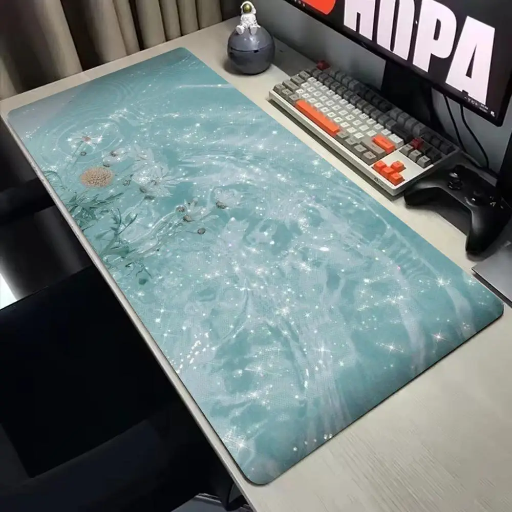 Alas Mouse Sparkle Flower Water Multi-Ukuran Anti-Selip untuk Gaming, Alas Mouse Gamer E-Sports, Alas Keyboard Mekanik XXL