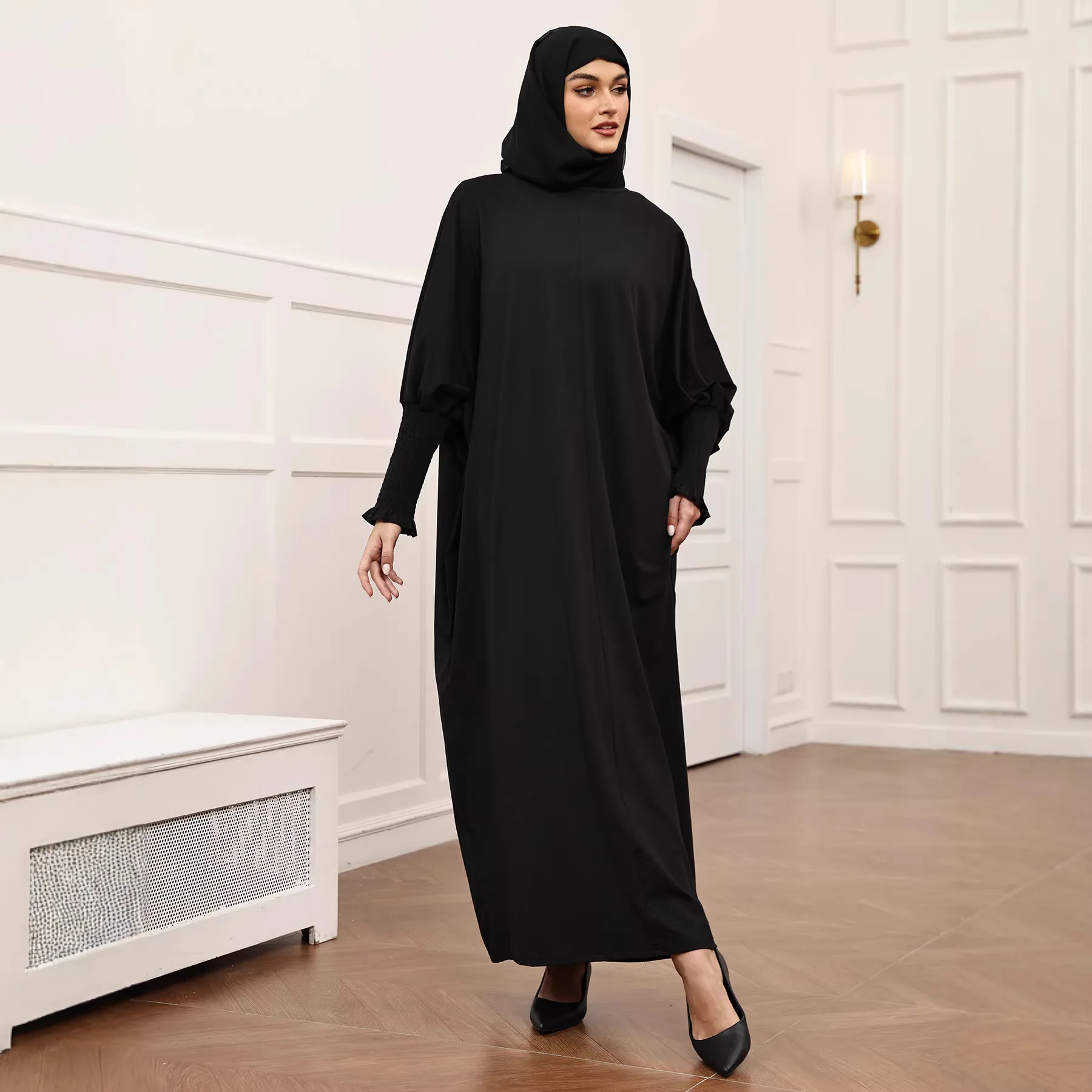 عباءة سوداء للنساء المسلمات موديل 2026، فستان حجاب لرمضان، عباءة دبي وتركيا، قفطان فضفاض بأكمام خفاشية، جلابية عربية