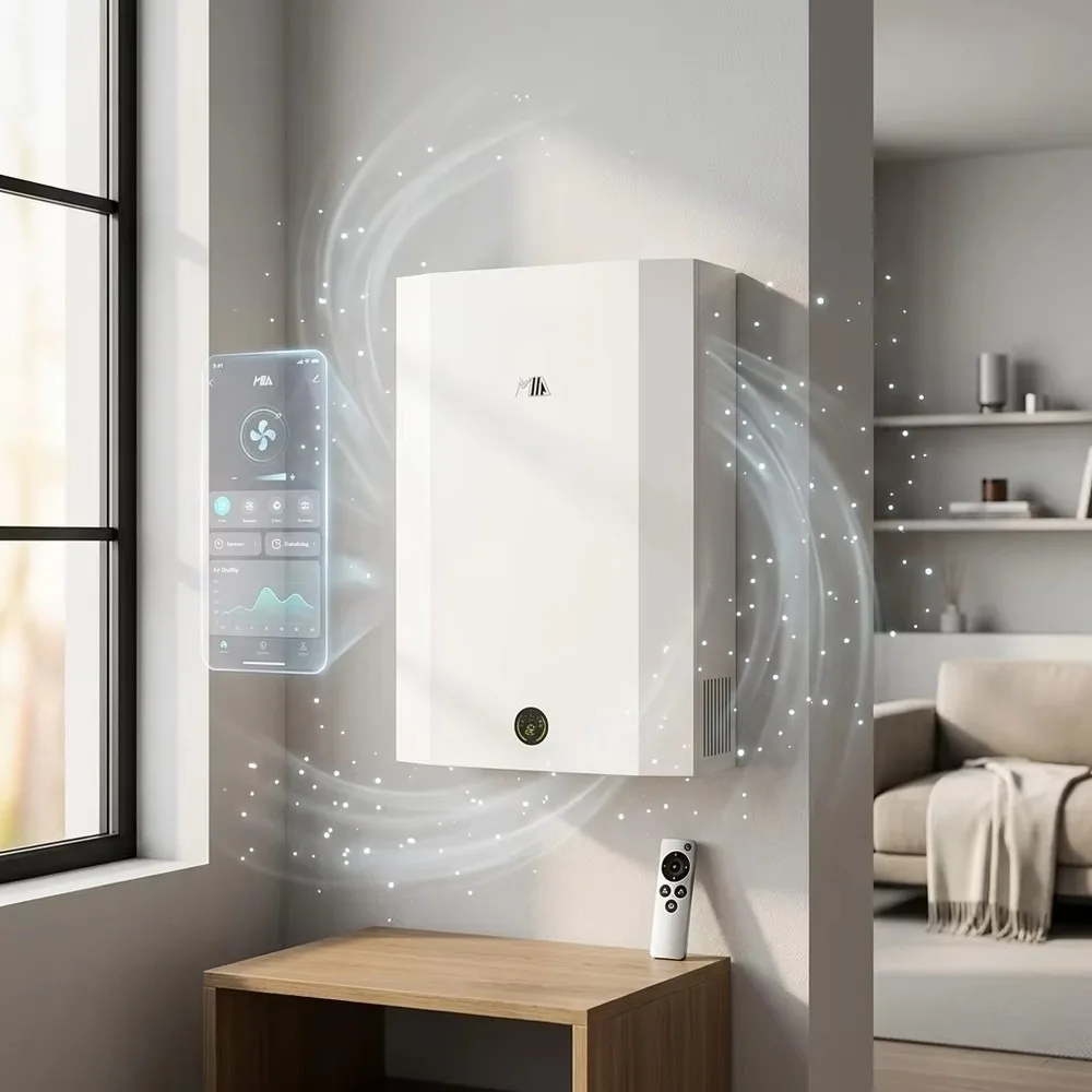 Wall Mounted Energy Recovery Ventilation System 180 CMH Galvanized Steel Home HVAC Air Fresh Ventilator Energy Saving