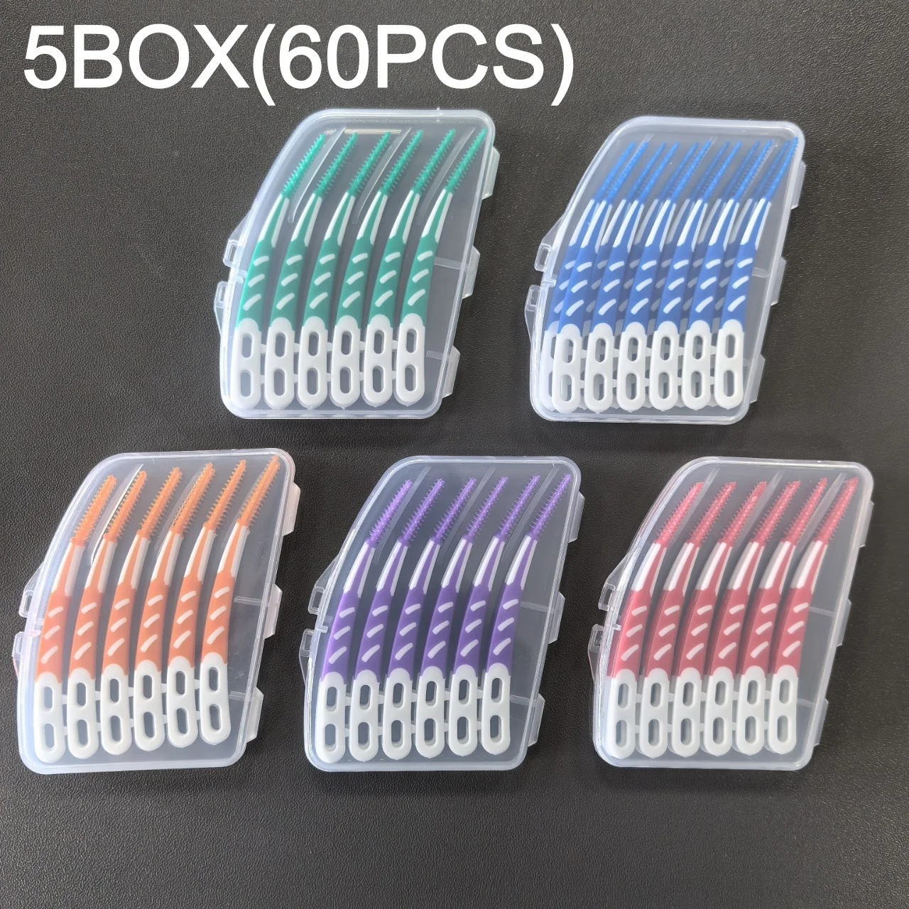 5box(60pcs) Portable Interdental Brushes Soft Dental Floss Picks for Teeth Cleaning Toothpick Teeth Cleaning with Travel Case