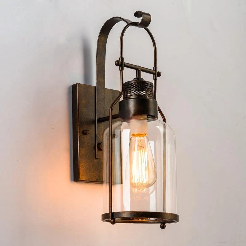 Loft Retro Industrial Style Wrought Iron Wall Lamp LED Restaurant Bedroom Background Wall Aisle