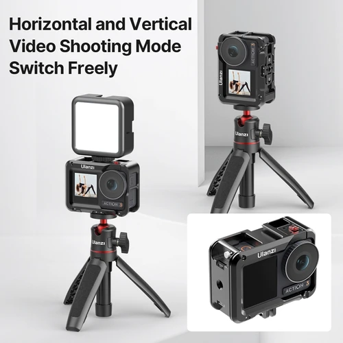 Imagen 2 del producto Jaula de metal Ulanzi para DJI OSMO ACTION 5 4 3 de liberación rápida para soporte plegable GoPro con zapata fría funda de marco protector completo