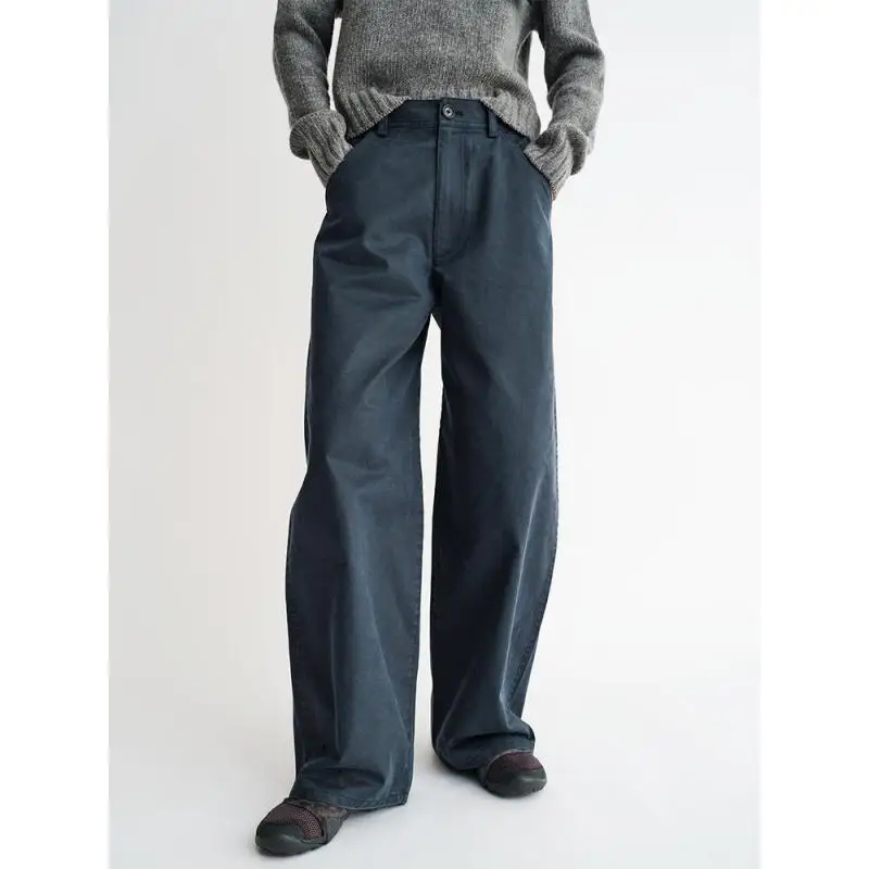 

Maxdutti British Fashion Vintage Fermented Oil Wax Design Cutting Versatile Curved Pants Woman Clothes Women's Pants And Trouser