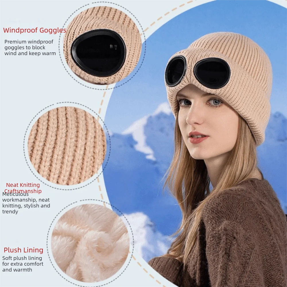 Removable Glasses Winter Glasses Caps Windproof Ear Protection Warm Ski Mask Hats Neck Protection Thickened Knitted Hat
