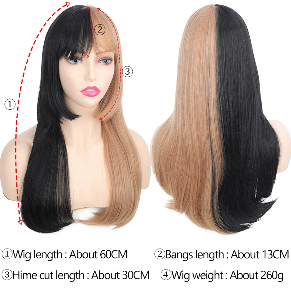 SHANGKE Synthetic Long Straight Cosplay Wig With Hime Cut Bangs Heat-Resistant Kawaii Lolita Wigs For Women Natural Daily Wig