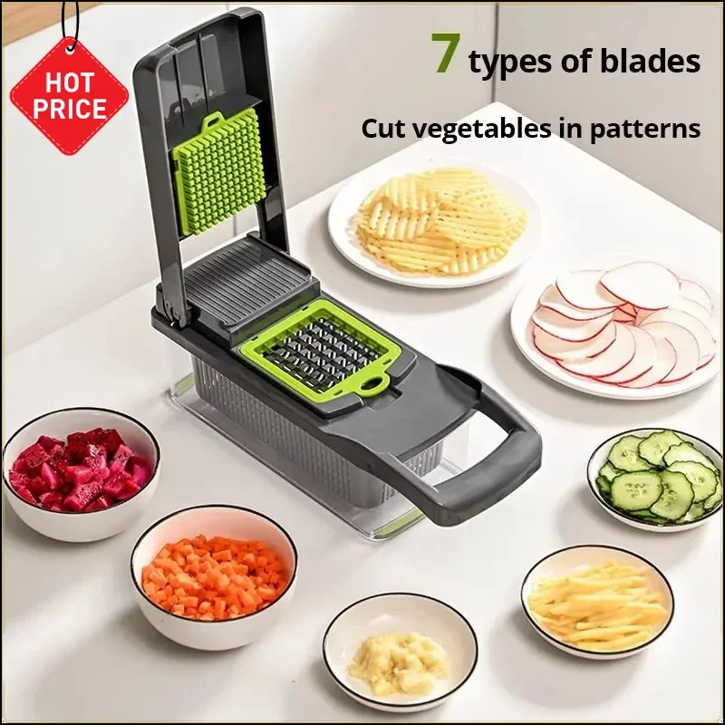 12 in 1 Multifunctional Vegetable Slicer Shredder Cutter with Drain Basket Potato Carrot Grater Fruit Chopper Household Kitchen