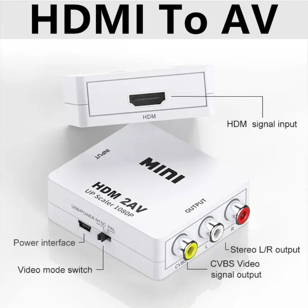 LccKaa 1080P AV to HDMI Converter Box HDMI-compatible to AV RCA CVSB L/R Composite Video AV Converter Adapter for TV VHS VCR DVD