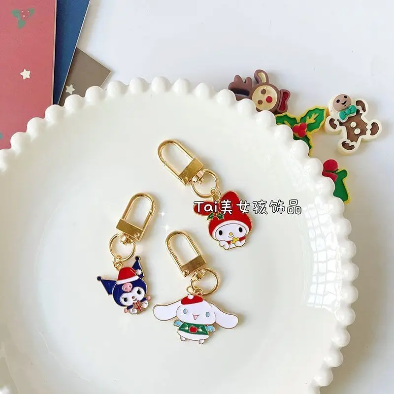 Sanrio Keychain Christmas Pendant Kuromi Y2K Hello Kitty Cartoon Keyring Mobile Backpack Accessories Car Pendant Holiday Gifts