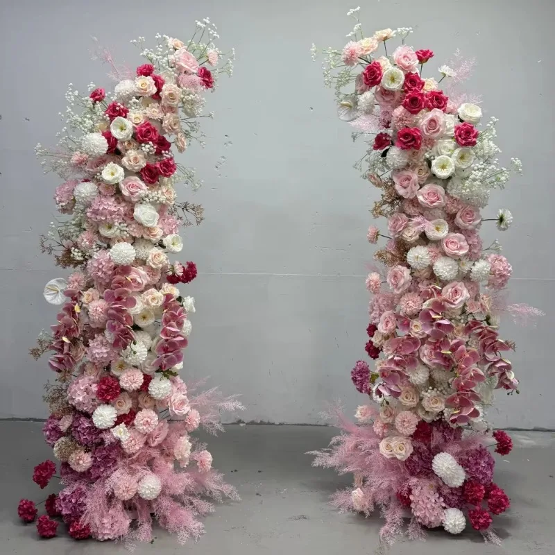 

Высокое качество розовый фэнтезийный романтический искусственный цветок рог арка для украшения свадебной вечеринки