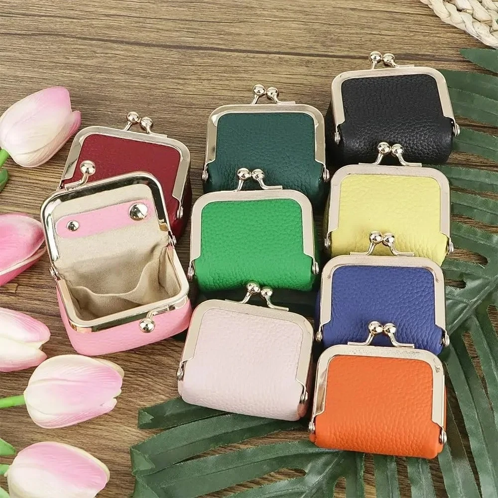 URBAN MASTER Genuine Leather Mini Jewelry Coin Purse Solid Color Kiss Lock Change Pouch Casual Small Storage Bag for Women 1894