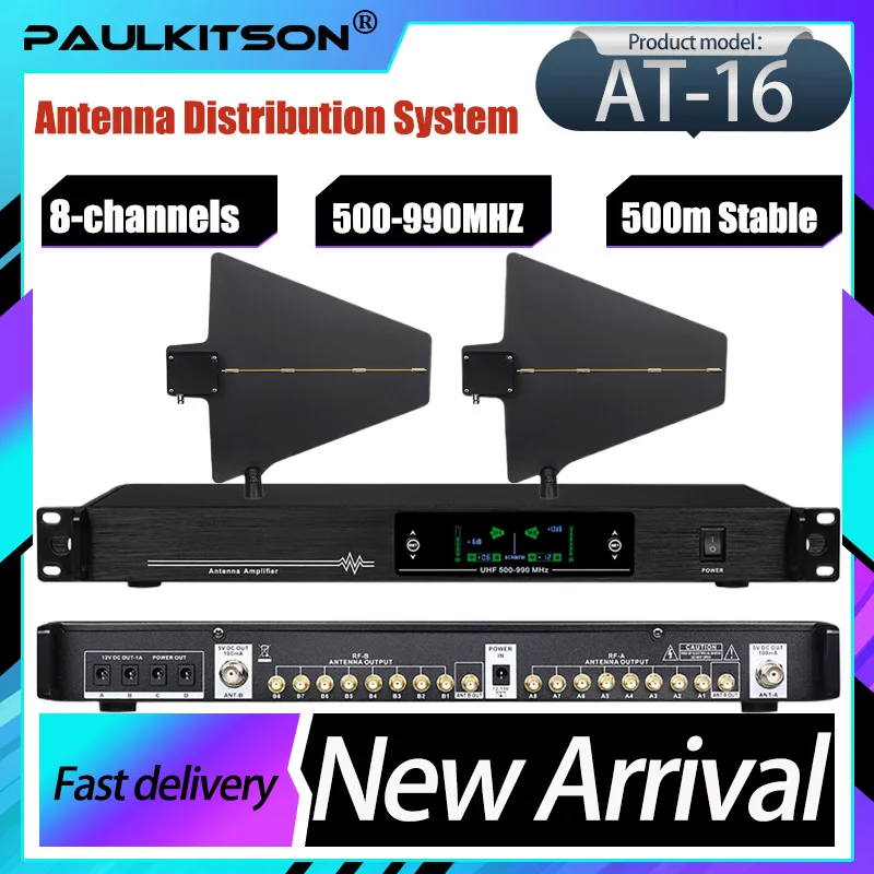 System dystrybucji antenowej Paulkitson AT-16 Bezprzewodowy mikrofon Sceniczny wzmacniacz sygnału odbioru mikrofonu Zewnętrzny
