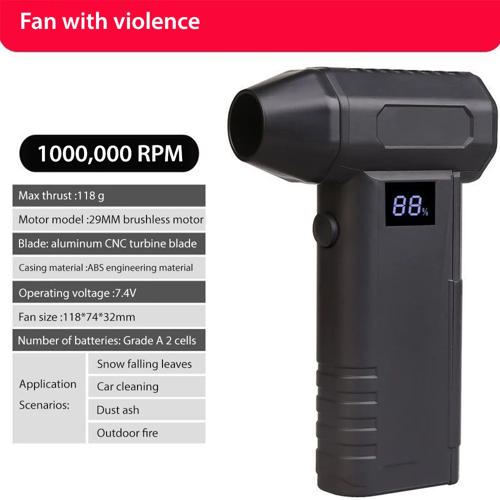 1000000 RPM turbofan, brushless motor, powerful. Turbo jet fan