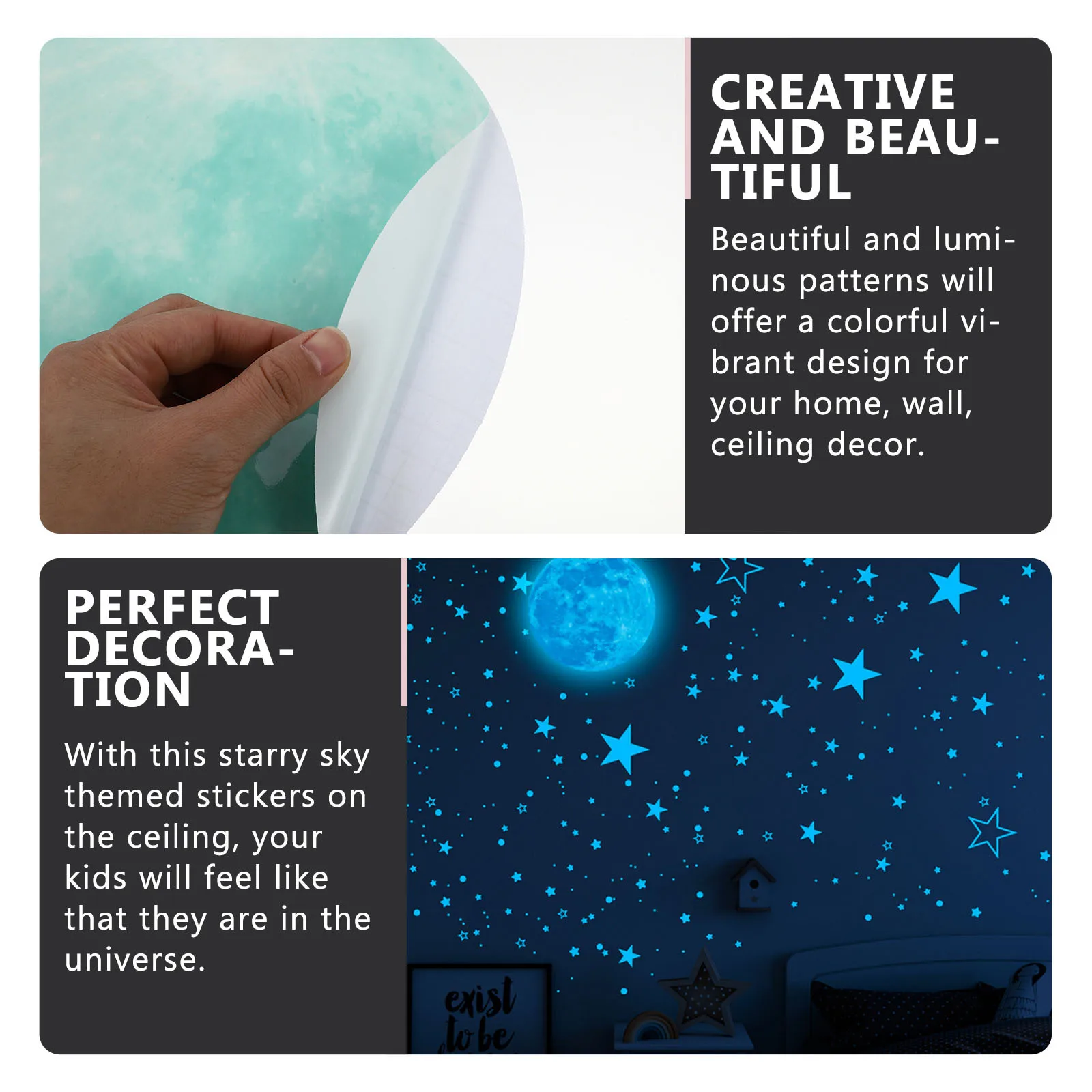 

1Set Night Light Luminous Moon Stars Wall Stickers Glowing Ceiling Decals Sky Decorative Stickers for Bedroom