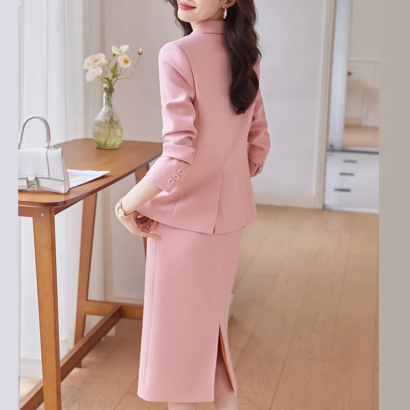 NAVIU Pink Suits Women New 2023 Autumn Fashion Temperament Professional Blazer And Skirt Office Lady Work Wear Two Piece Sets