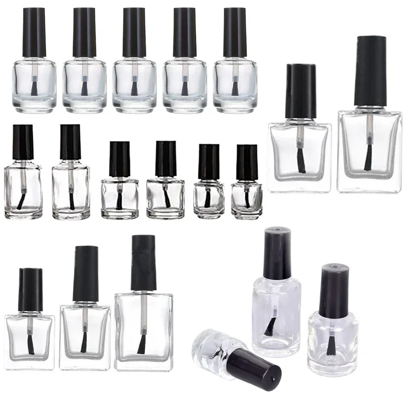 5Pcs 5ml/10ml/15ml Empty Mini Glass Nail Polish Bottles With Brush Caps Mini Refillable Glass Containers For Cosmetics Nail Art
