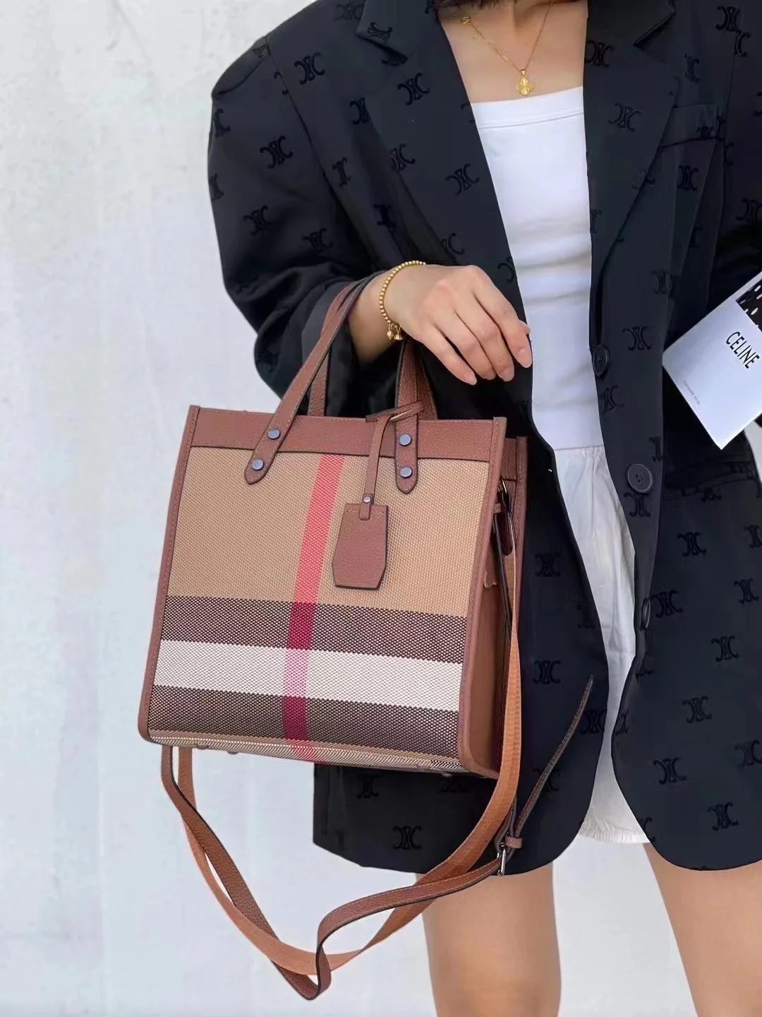 

Luxury Convertible Briefcase 2025, Women's Checkered Tote Bag, Professional Shoulder Bag & Crossbody Purse for Work & Travel