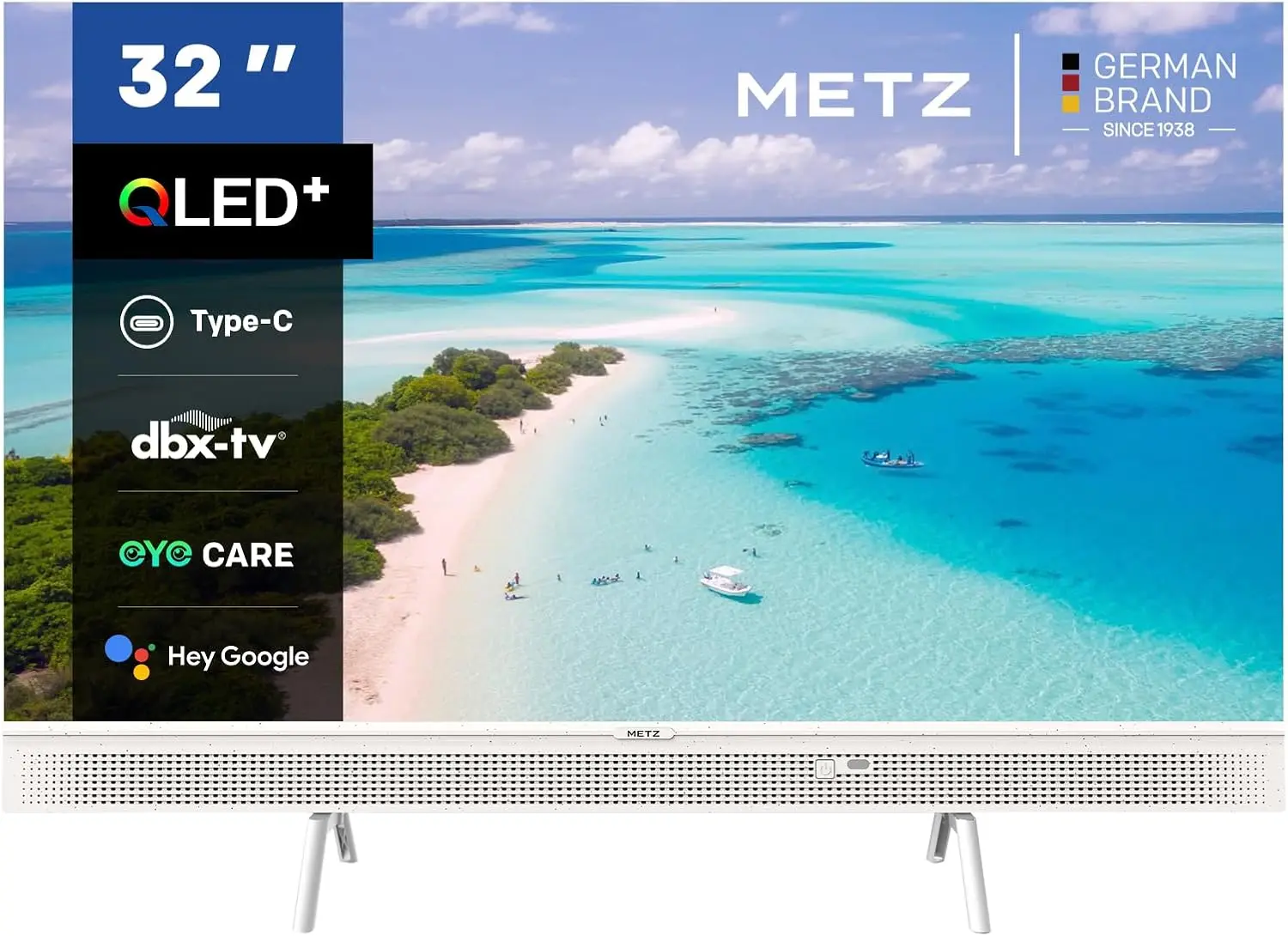 تلفزيون Metz 32Mqe7100Z مقاس 32 بوصة عالي الدقة Qled Google Tv |     Eyecare 3.0، Hdr10، تصميم أبيض مع مقبض، طاقة من النوع C، مكبر صوت أمامي