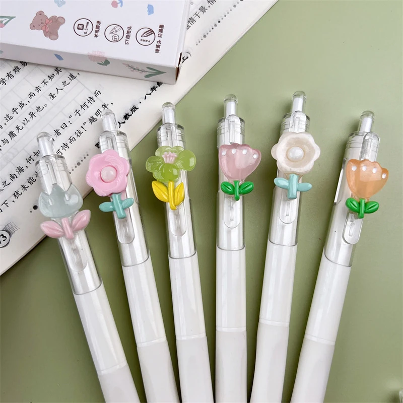 Cute Mini Flower Gel Pens Black Ink Neutral Pens Kawaii Korean Style Stationery Kids Gifts Writing Tools School Office Supplies