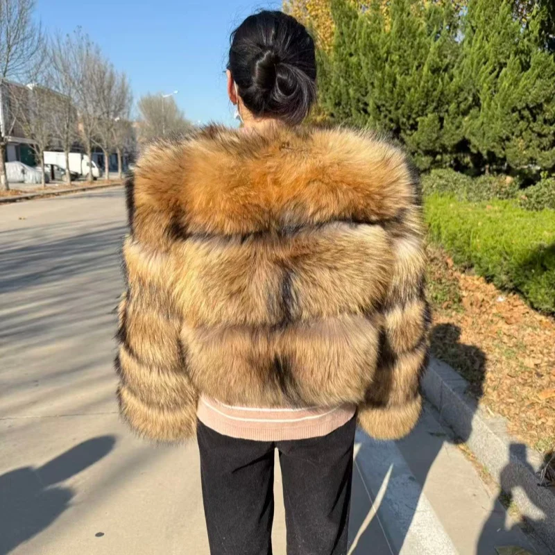 プラスサイズトップスブラウンファーマオマオコン肥満女性のアウターウェアナチュラルアライグマリアルファーコート冬ジャケット女性服