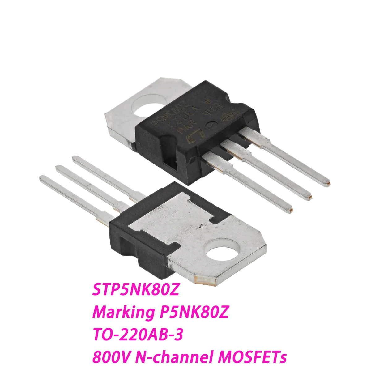 5PCS STP5NK80Z Marking P5NK80Z TO-220AB-3 800V 4.3A 110W 2.4Ω@10V 2.4ohms N-channel NEW Original Field-Effect Transistor MOSFETs