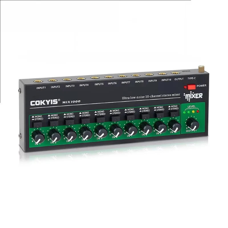 

2025 hot sale MIX1000 10 Channel Stereo Mixer Studio Audio Sound Card Mixer Live Recording Mini Mixer Audio Professional