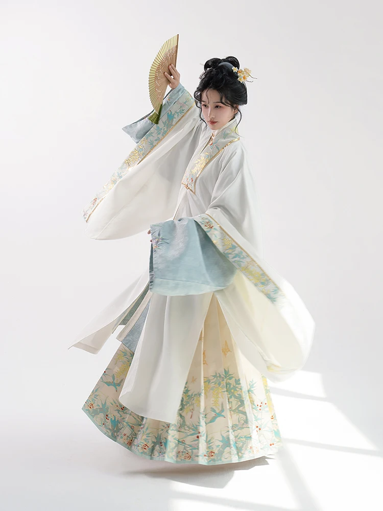 

Оригинальное китайское платье-ханьфу FengJianLin в стиле династии Мин, белое шелковое, с высоким воротником, на пуговицах, длинное, для женщин