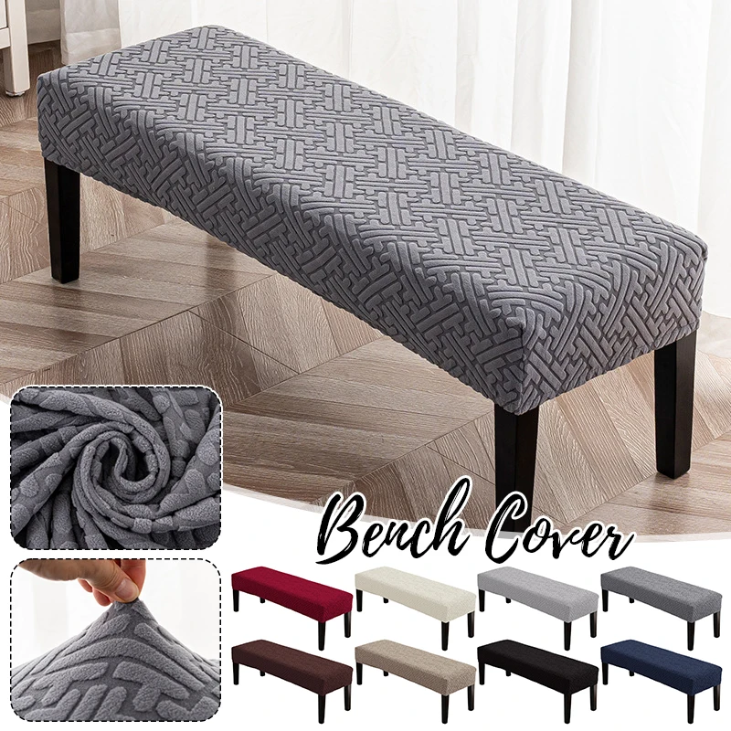 

Stretch Long Bench Cover Jacquard All-inclusive Piano Stool Covers Solid Color Living Room Anti-Dust Rectangle Chair Slipcover
