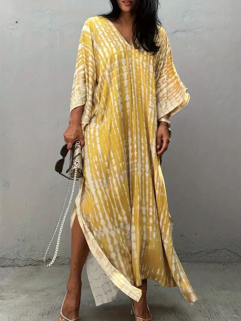 2025 الربيع والصيف ملطخ تحديد المواقع المطبوعة عطلة طويلة تنورة الشاطئ بيكيني التستر ملابس السباحة سترة الحماية من الشمس #2