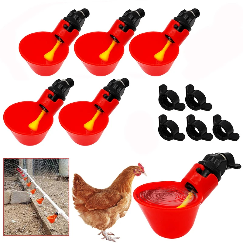 5 Pcs Automatic Chicken Quail Hanging Water Cups Nipple Drinking Bowl for Backyard Drinker System Farm Chicks Poultry Feeder