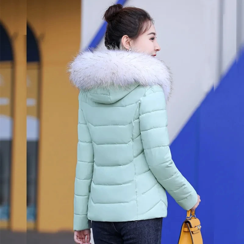 Winter Jacket 2023 New Women Parkas Fur Collar Hooded Thick Down Cotton Padded Parka Female Jacket Short Coat Slim Warm Outwear