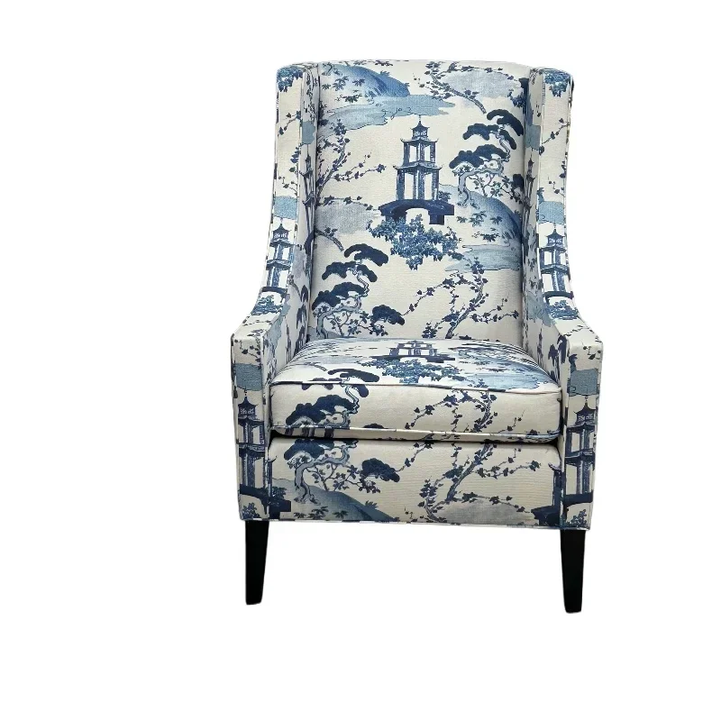 American French Chinese style imported printed fabric single sofa chair, casual high backrest