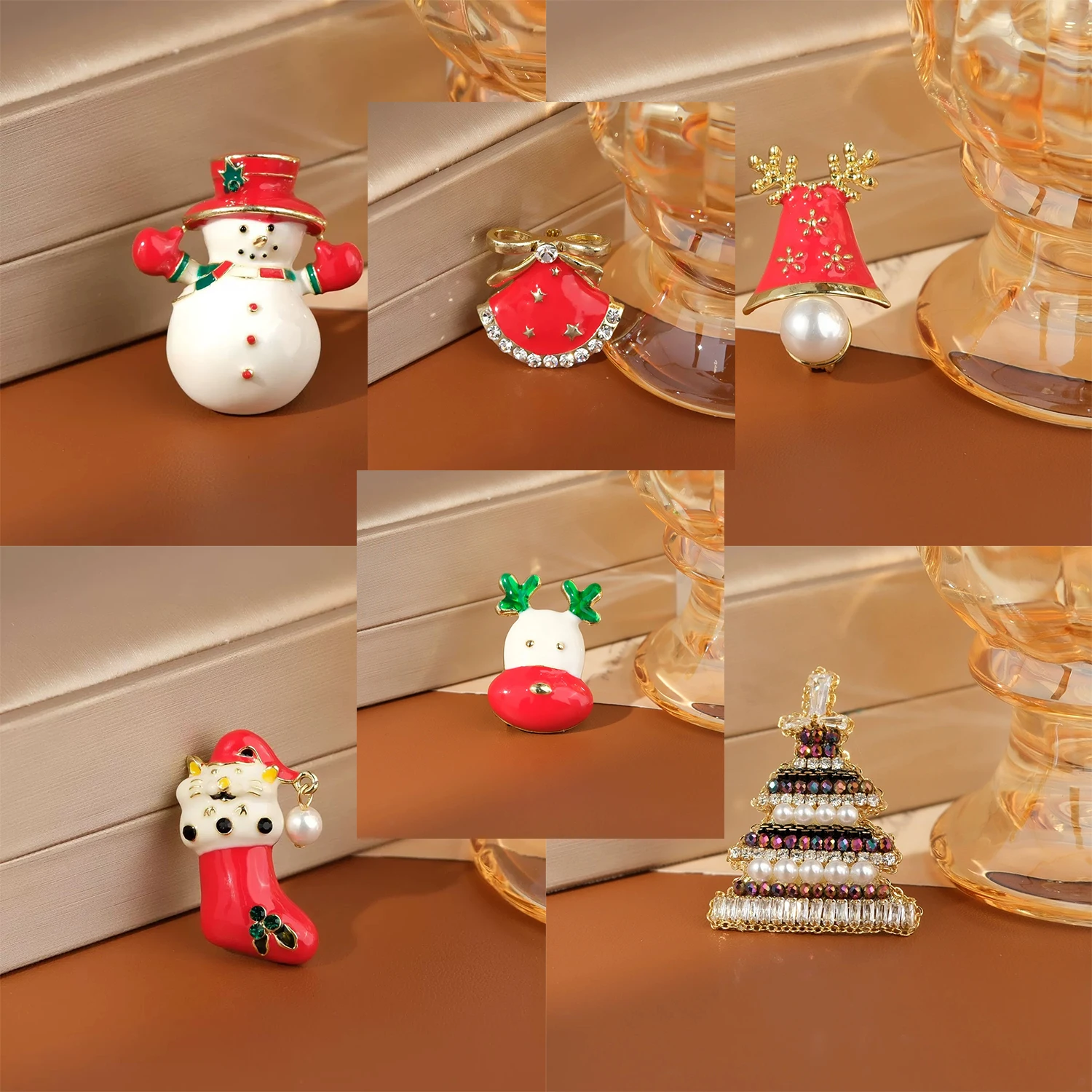 Cartoon Christmas high-end brooch, personalized fashion cute brooch, Christmas tree, reindeer, snowman, exquisite chest flower