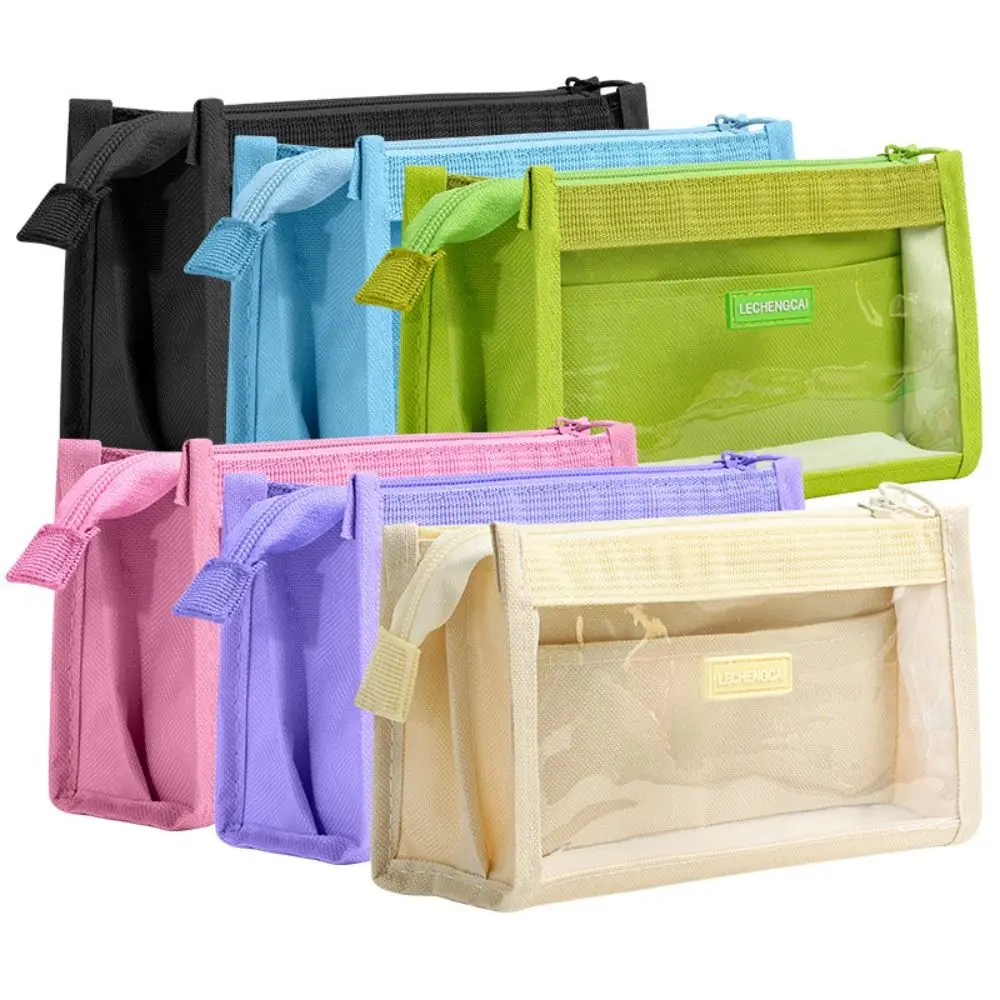 

Stationery Six Layers Pencil Bag INS Large Capacity Zipper Pencil Pouch Canvas Dustproof Transparent Pen Case Adults