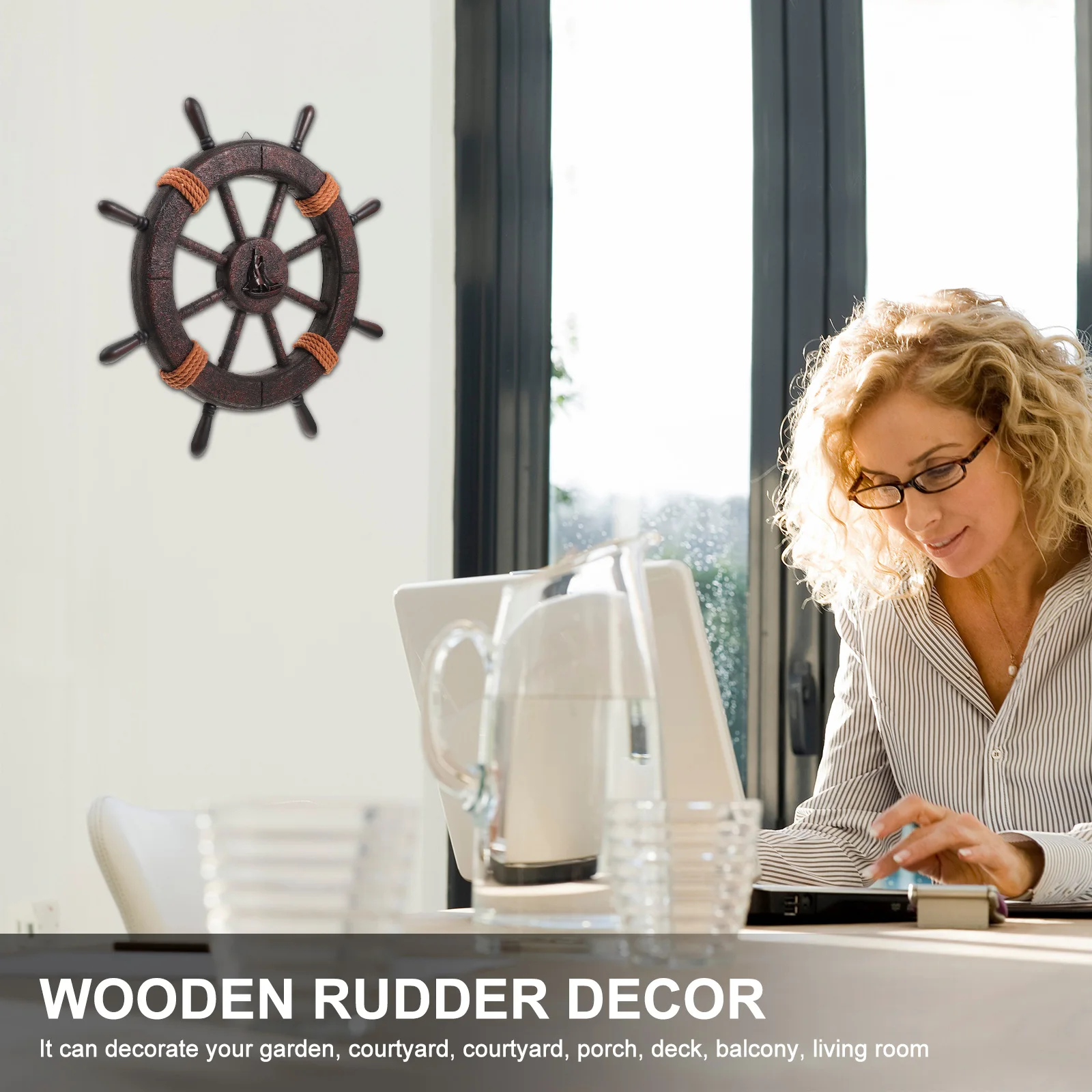 

1Pcs Retro Wood Rudder Decor Simulation Pendant for Home Wall Garden Courtyard Porch Deck Balcony Living Room Mediterranean