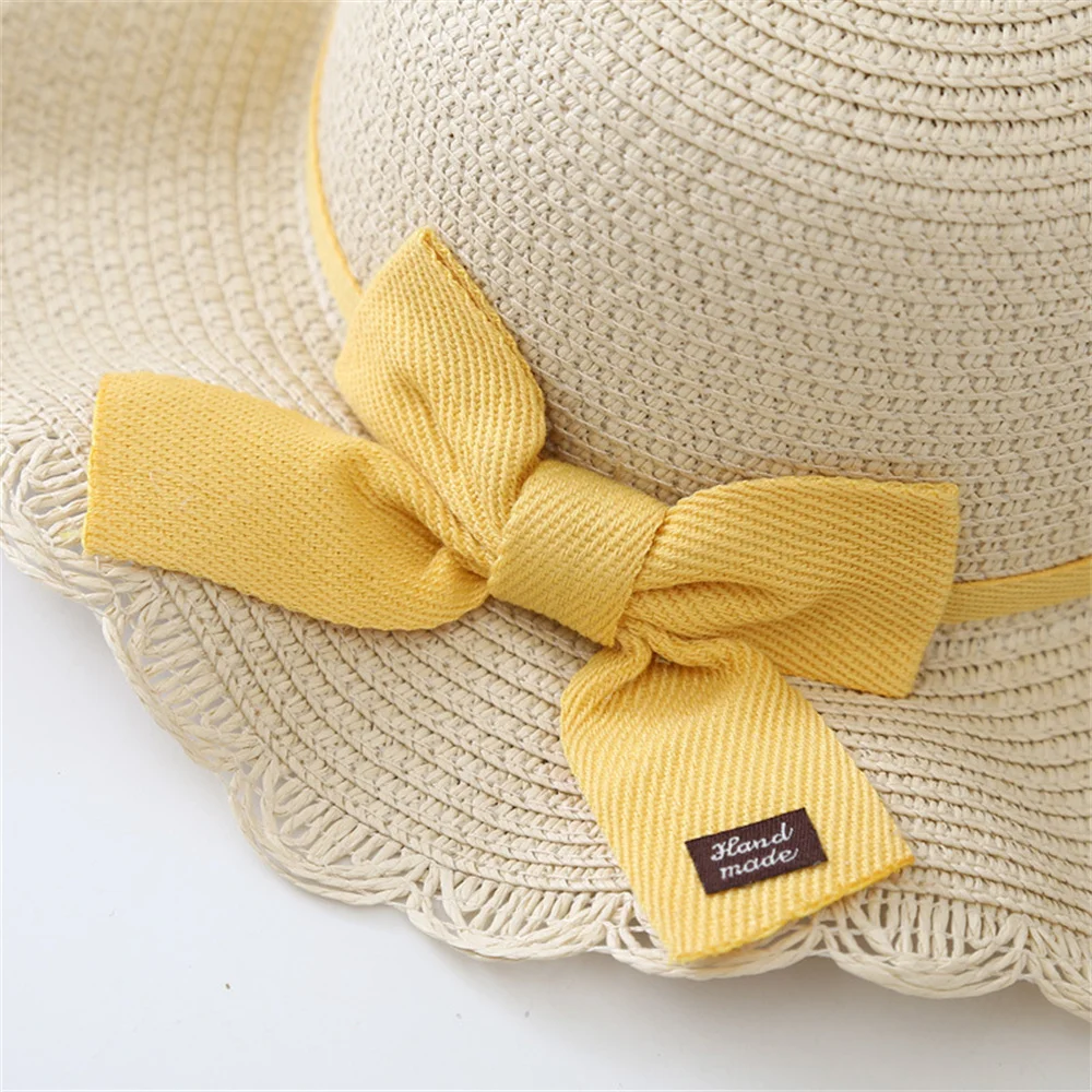 2pcs/Set Kids Straw Hat Shoulder Bags Girls Summer Outdoor Beach Cap Cute Bowknot Travel Sun Panama Bucket Horse NEW 2023