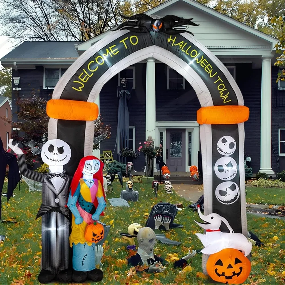 

10FT Nightmare Before Christmas Inflatable - Giant Halloween Inflatable Archway with Skeleton and Dog - Halloween Arch Blow Up