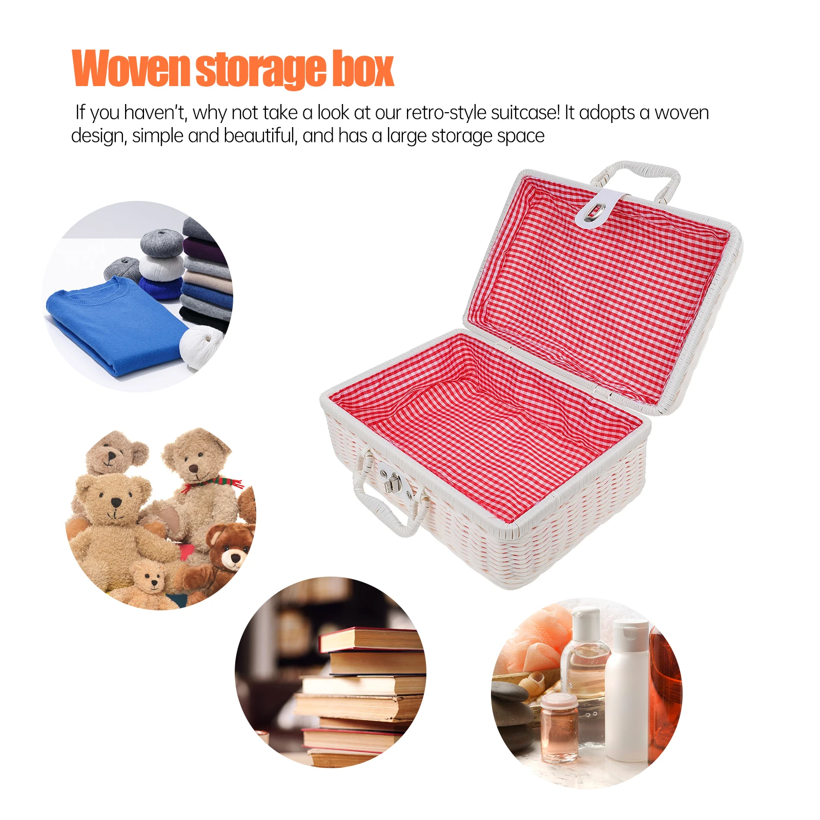 

1pc Imitation Rattan Suitcase Retro Simulated Woven Storage Case With Lock Vintage Handwoven Box Home Decoration Travel Storage