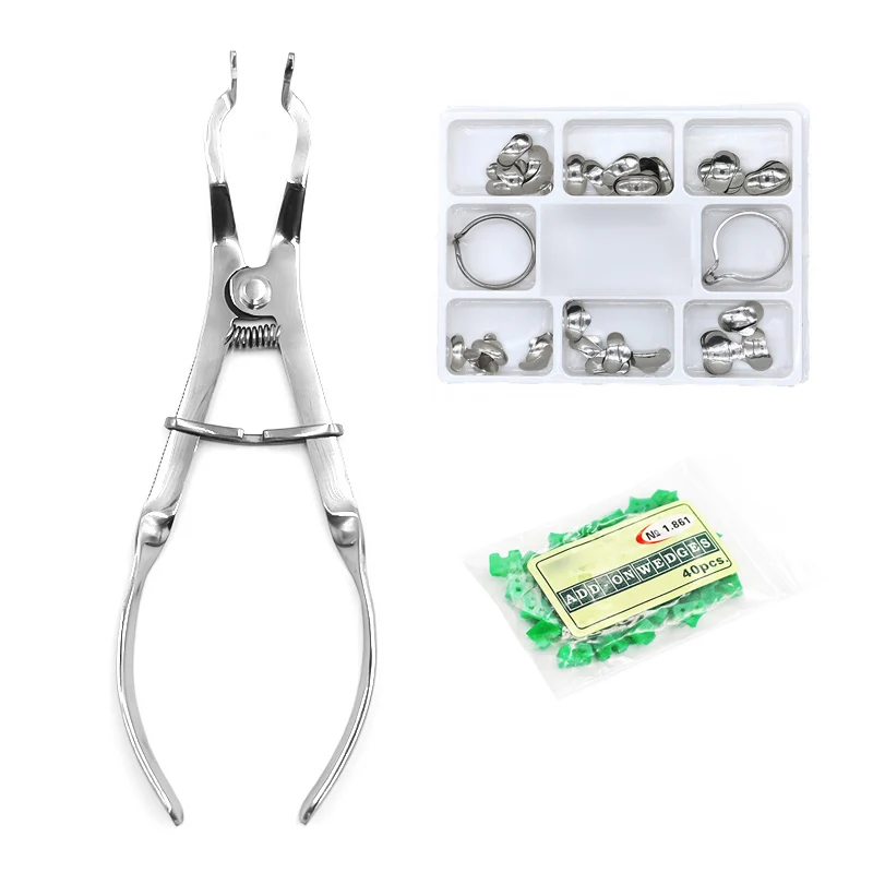 Dental Matrix Full Kit Sectional Contoured Matrices + 40 Pcs Silicone Add-On Wedges +Dental Matrices Pliers Forming Clip Dentist