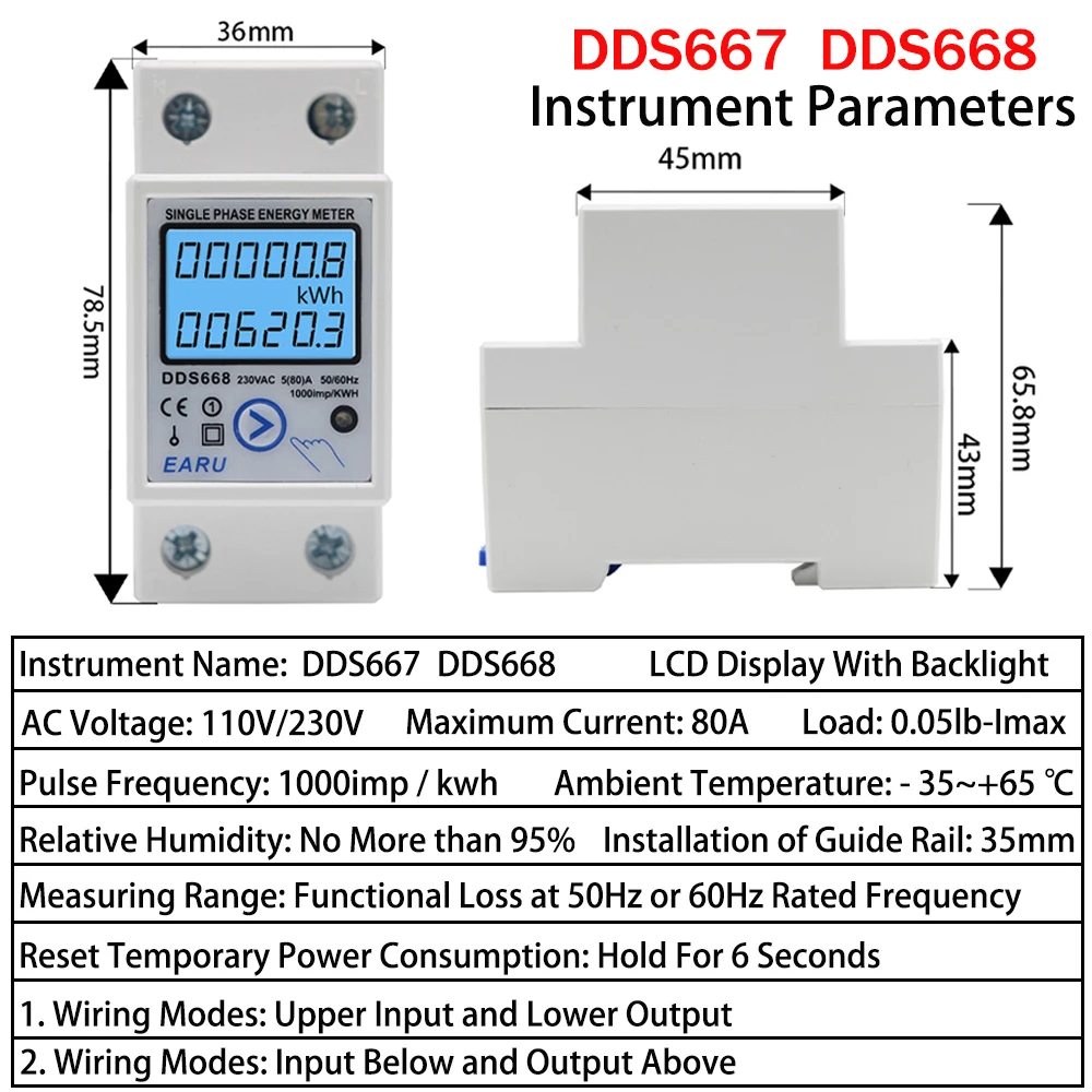 Single Phase LCD Digital Energy Meter Reset Zero kWh Voltage Current Power Consumption Counter Electric Wattmeter 220V Din Rail